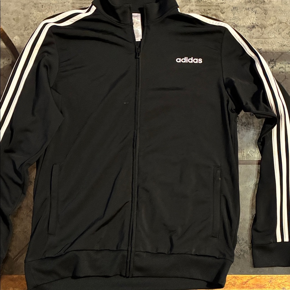 Adidas Men's Black Windbreaker with White Stripes
